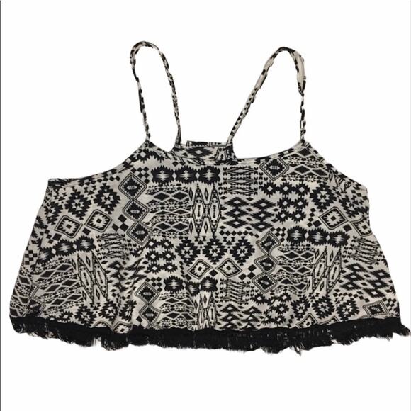 Urban Outfitters Staring at Stars Y2K Black White Fringed Aztec Print Tank Top L - Picture 1 of 8
